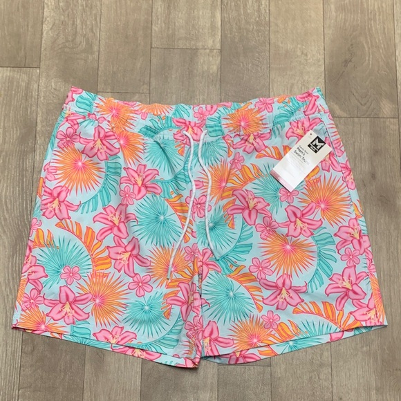 Mens NWT Member’s Mark Floral Beach Swim Performance Drawstring Shorts - Picture 1 of 8